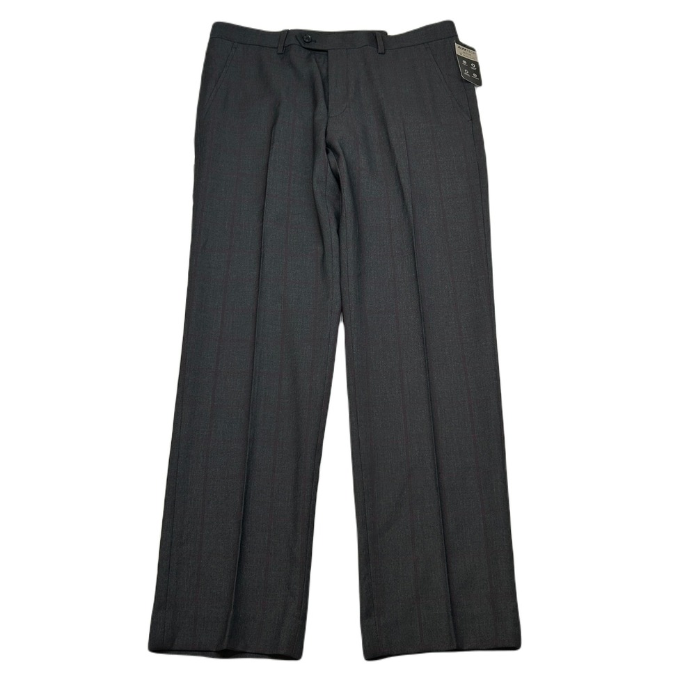 Alfani Slim Fit Dress Pants Mens 33x30 Grey w/Burgundy Stretch Travel Ready NEW